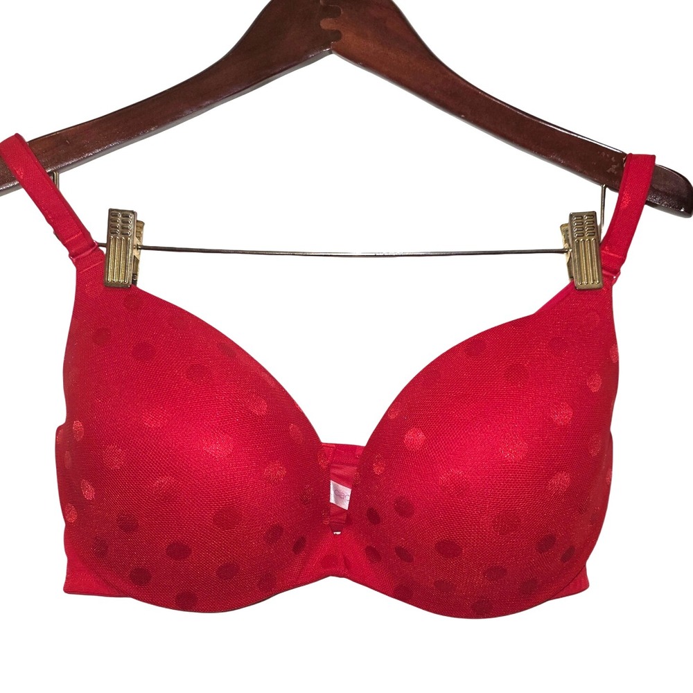 Cacique Red Polka Dot Lightly Lined‎ Everyday Plunge Bra 40DD